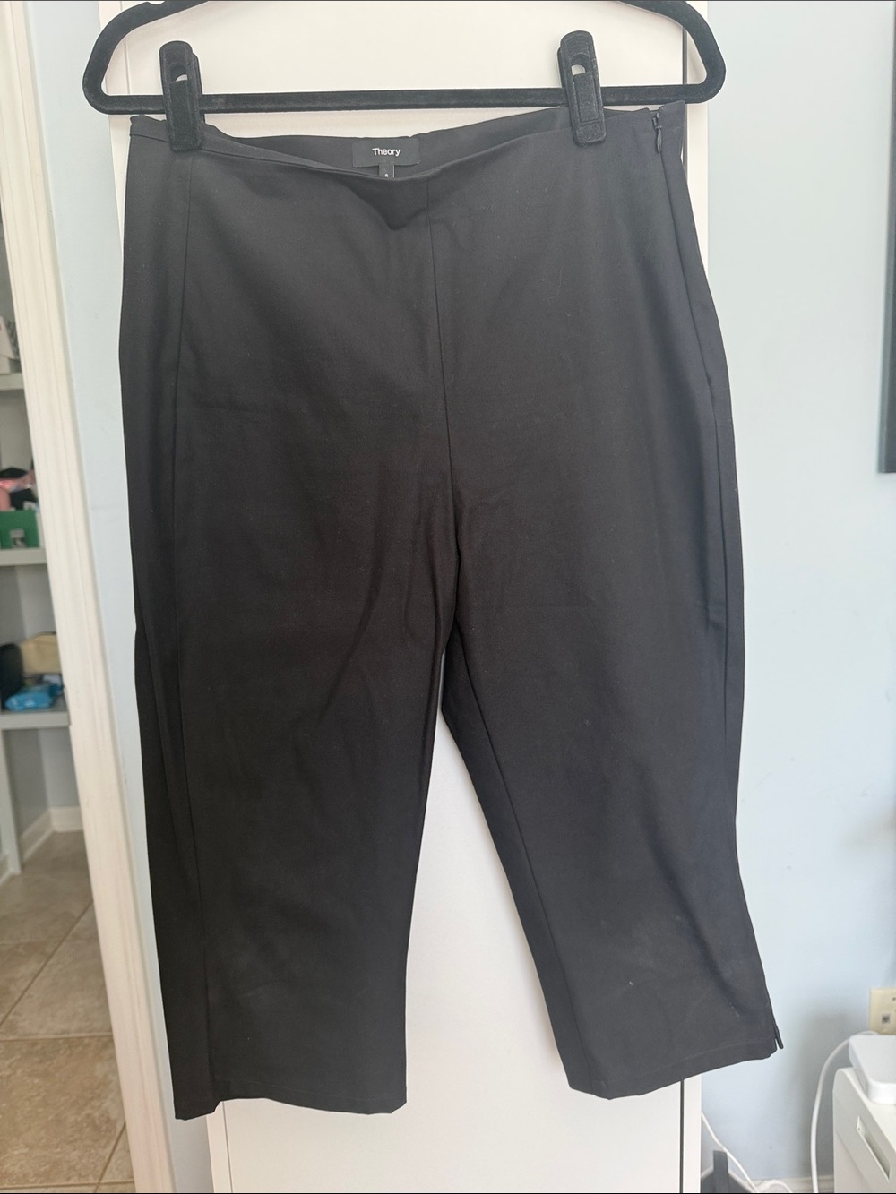 Theory Black Cropped Straight-Leg Pants - Clean Tailored Look
